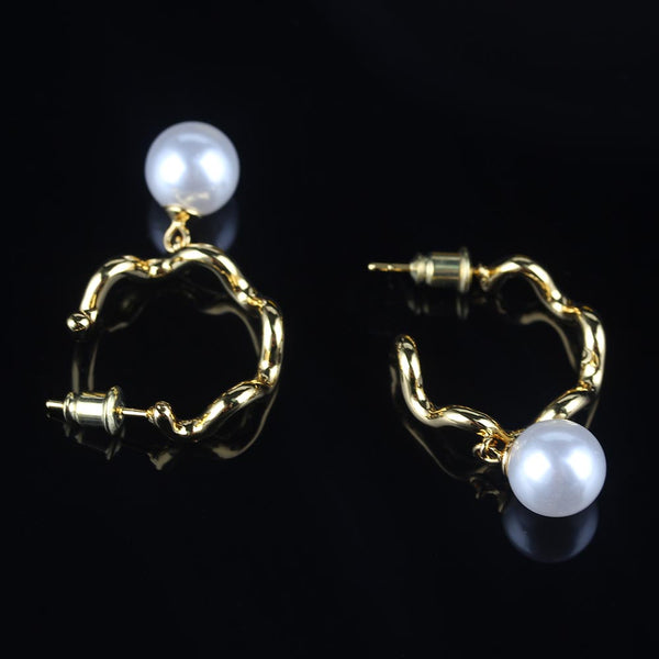 Fashion Simple Irregular C Shape Glossy Pearl Stud Earrings
