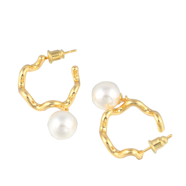Fashion Simple Irregular C Shape Glossy Pearl Stud Earrings