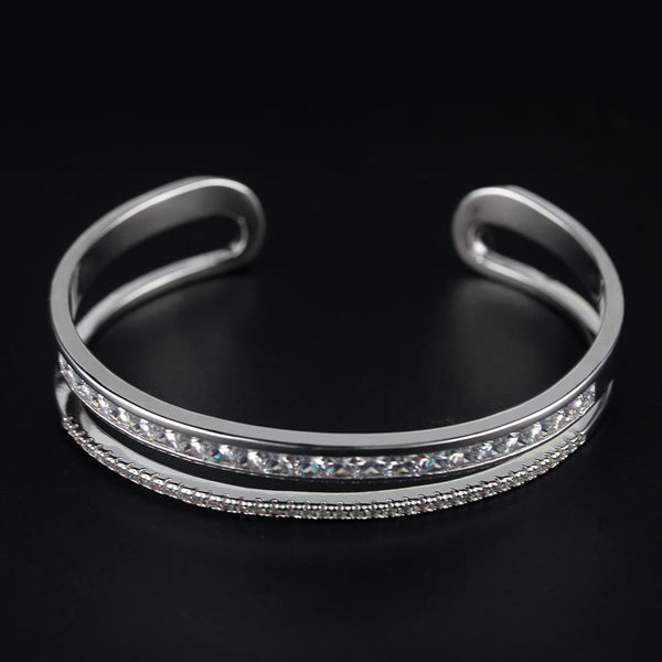 Sparkling Delicate Double Row Small Square Diamond C-Shaped Double Bracelet bangle
