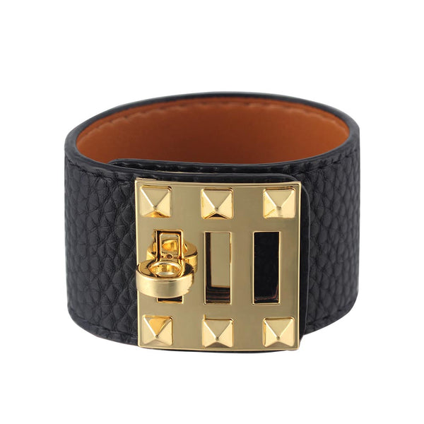 PU Wide Leather Rotary Buckle Double Row Small Rivet Three-section Buckle Bracelet Bangle