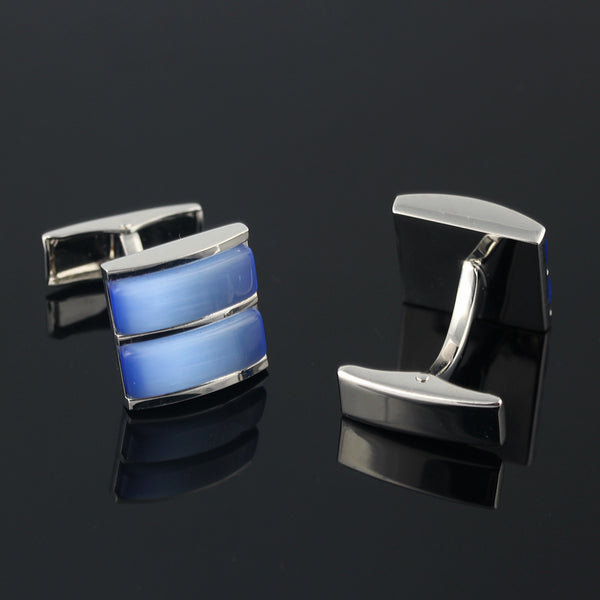 blue mother-of-pearl double layer Silver Plated Cufflinks