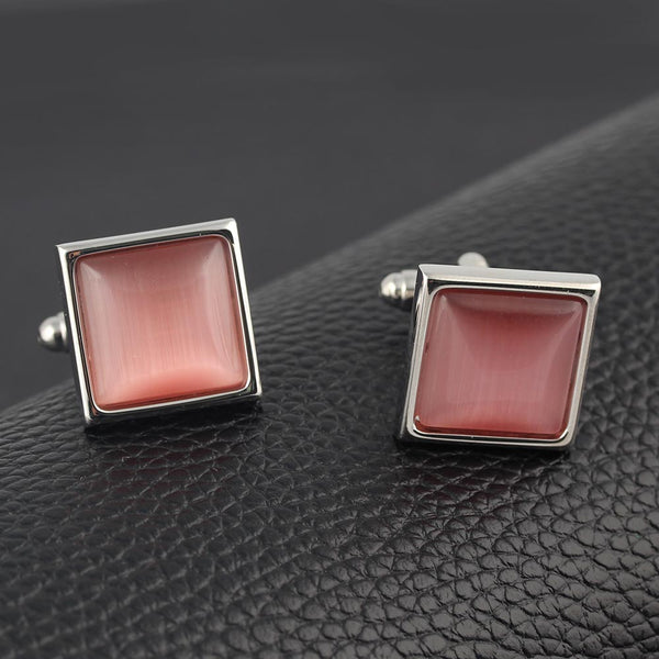 square pink opal Silver Plated Cufflinks