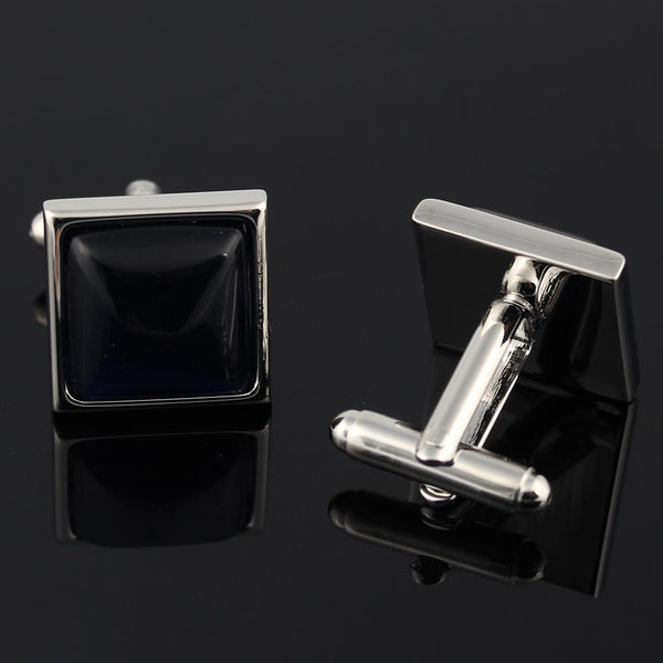 black square agate Silver Plated Cufflinks