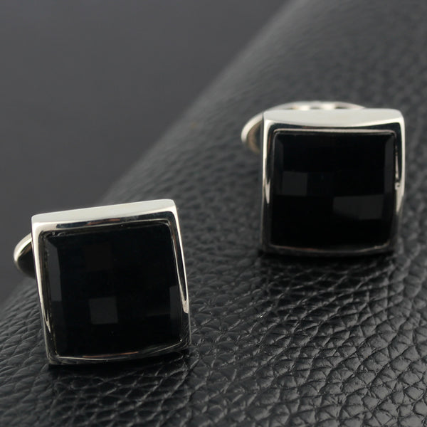 Multi-faceted Large Agate  Silver Plated Cufflinks