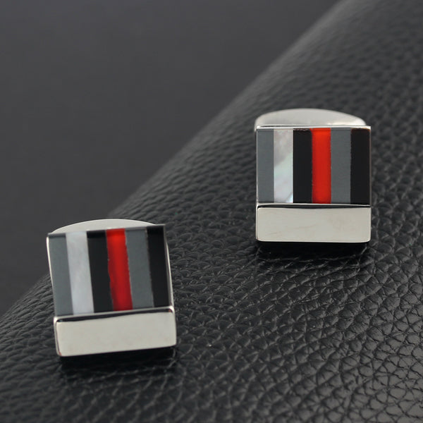High-grade stained glass square Silver Plated Cufflinks