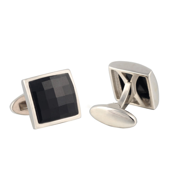 Multi-faceted Large Agate  Silver Plated Cufflinks