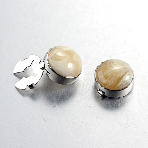 Forcehold Cosmic nebula yellow agate stone silver BUTTON COVER for Tuxedo Business Formal Shirts 17.6MM one pair