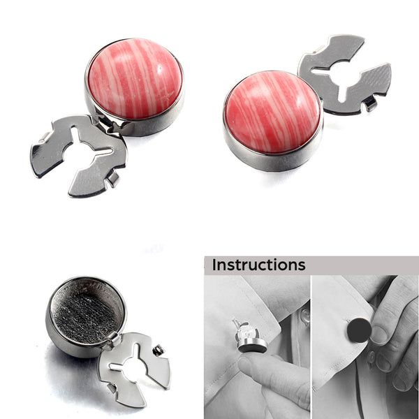 Salmon zebra red stone silver BUTTON COVER for Tuxedo Business Formal Shirts 17.6MM one pair