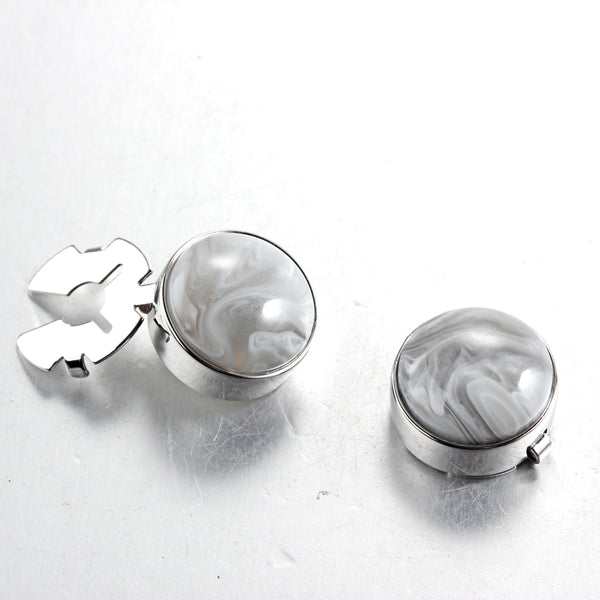 Cosmic nebula Off-white stone silver BUTTON COVER for Tuxedo Business Formal Shirts 17.6MM one pair