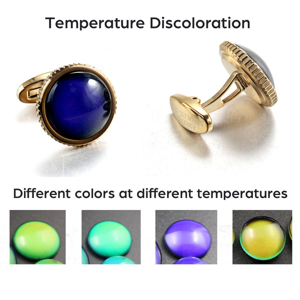 Natural Temperature sensitive discolored stone Casting Serrated  stainless steel 316L cufflinks for Tuxedo Business Formal Shirts one pairs
