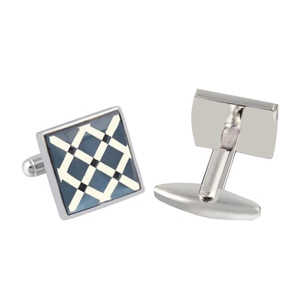 square grid Silver Plated wedding best man Cufflinks and tie clip one set