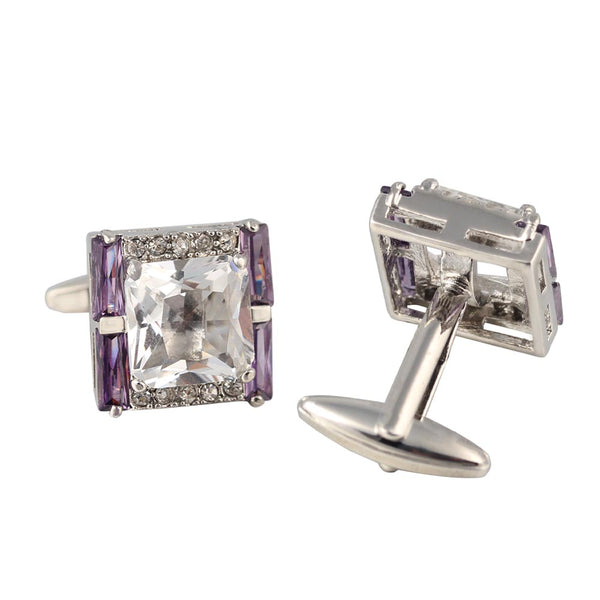 Purple Square Crystal Silver Plated Cufflinks