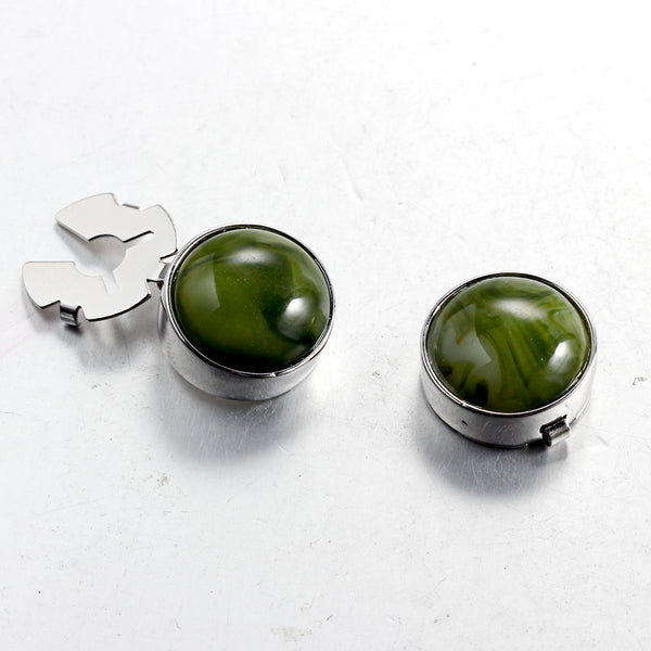 Green Algae Stone Silver BUTTON COVER for Tuxedo Business Formal Shirts 17.6MM one pair