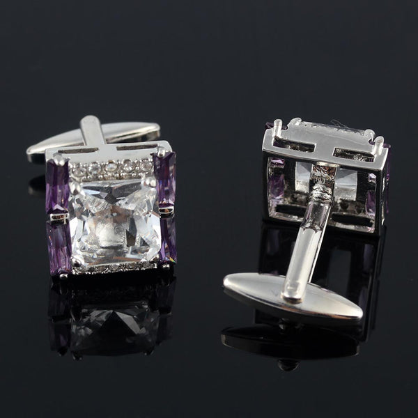 Purple Square Crystal Silver Plated Cufflinks