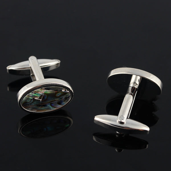 Oval colored fritillary French Silver Plated Cufflinks