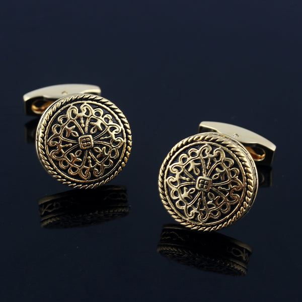 Carved ancient silver Greek royal pattern Silver Plated Cufflinks