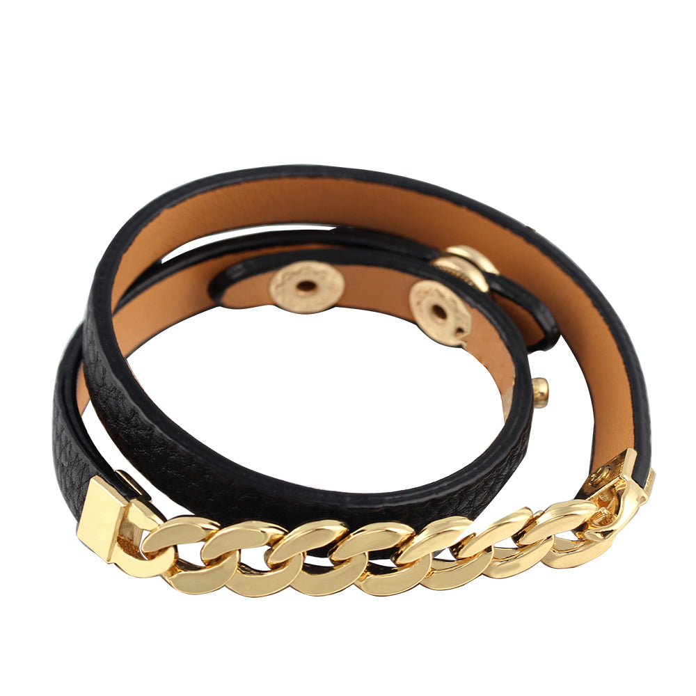 button PU Leather Bracelet Double Circle Chain Bracelet Adjustable   bracelet bangle
