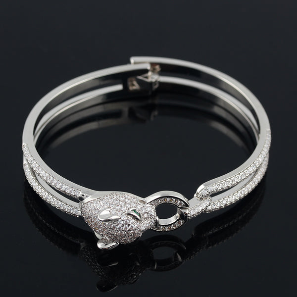 Double Line Exaggerated animal leopard head bracelet tide micro-inlaid zirconium band ring couple bracelet bangle