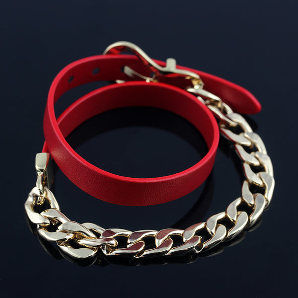 belt buckle PU Leather Bracelet Double Circle Chain Bracelet Adjustable   bracelet bangle