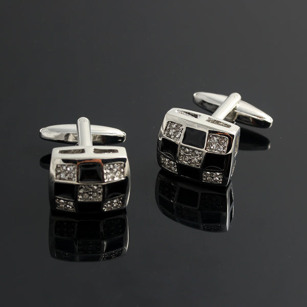 square crystal zircon Silver Plated Shirts Cufflinks