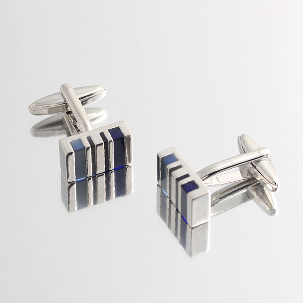 square stripes pearl Silver Plated Shirts Cufflinks