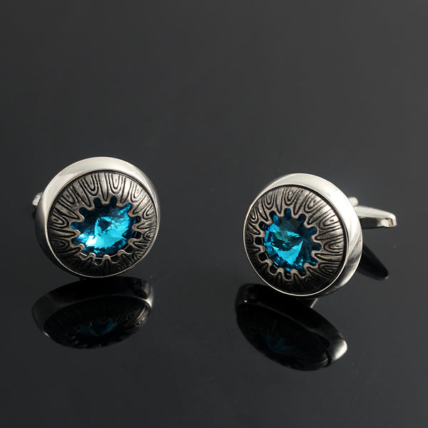 Spitfire blue flame retro crystal Silver Plated Shirts Cufflinks