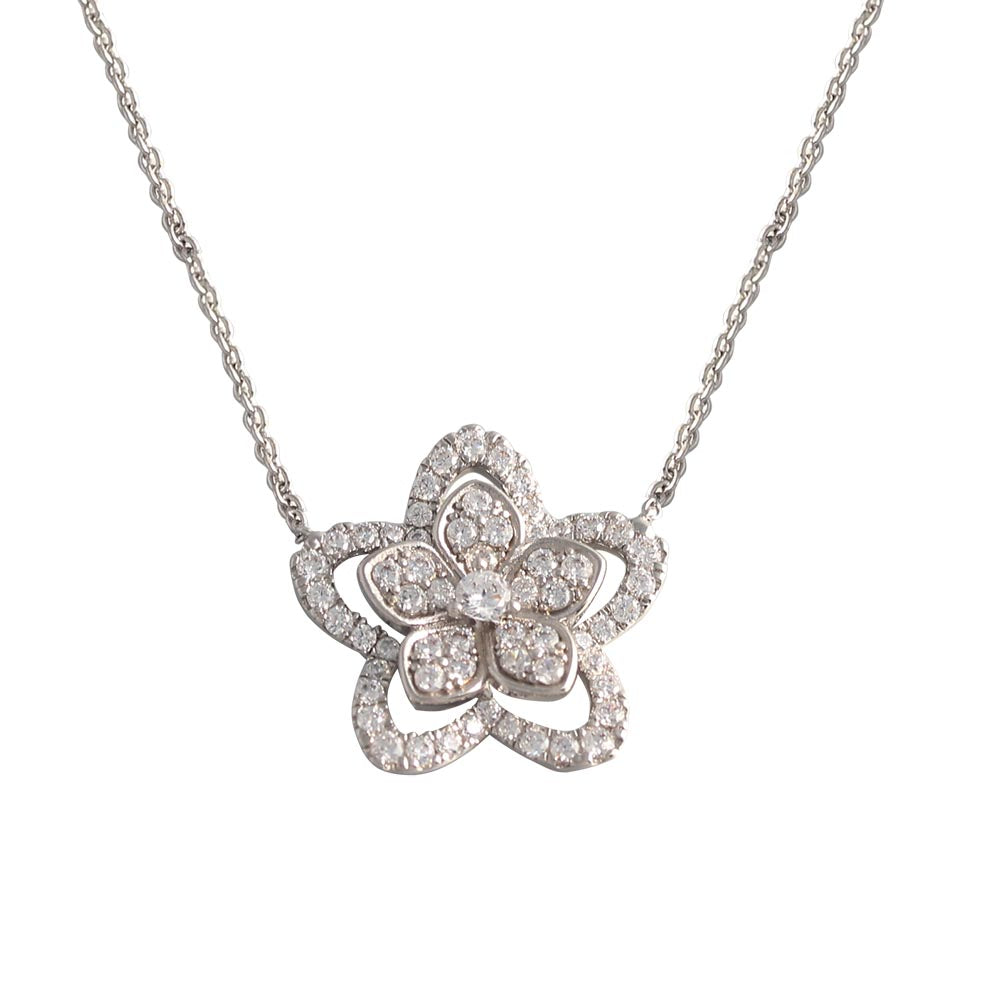 Full diamond pentagram flower micro setting 18k Gold Plating Pendant Necklace