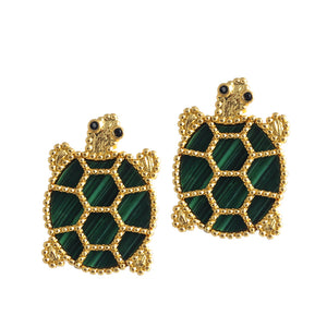 malachite turtle cartoon animal 18K Gold Plating earrings
