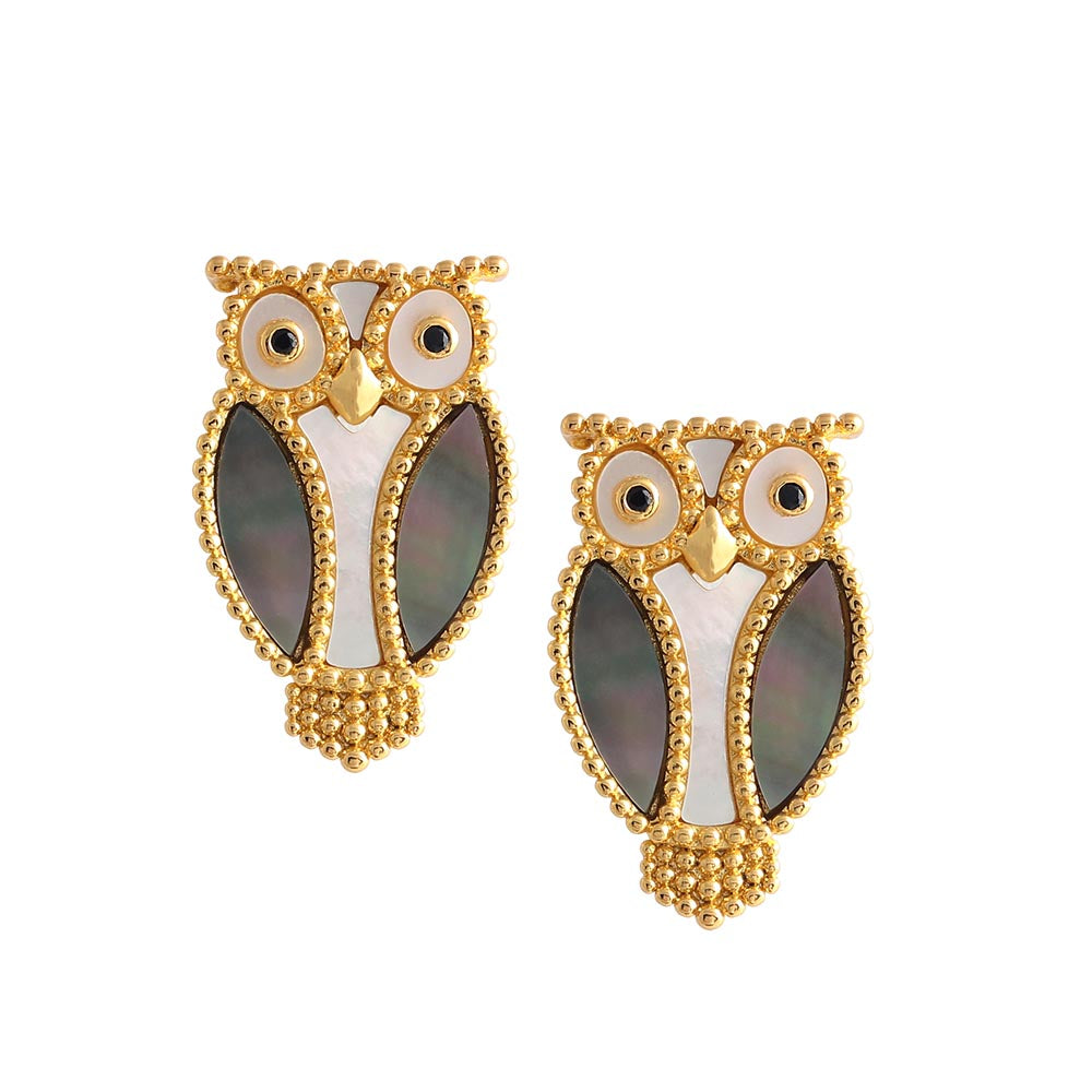 Shell owl cartoon animal 18K Gold Plating earrings