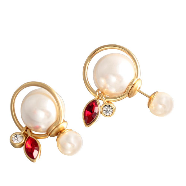 pearls hanging marquise diamonds 18K Gold Plating earrings