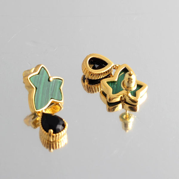 Ivy green leaf shell water drop agate 18K Gold Plating earrings