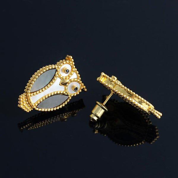 Shell owl cartoon animal 18K Gold Plating earrings