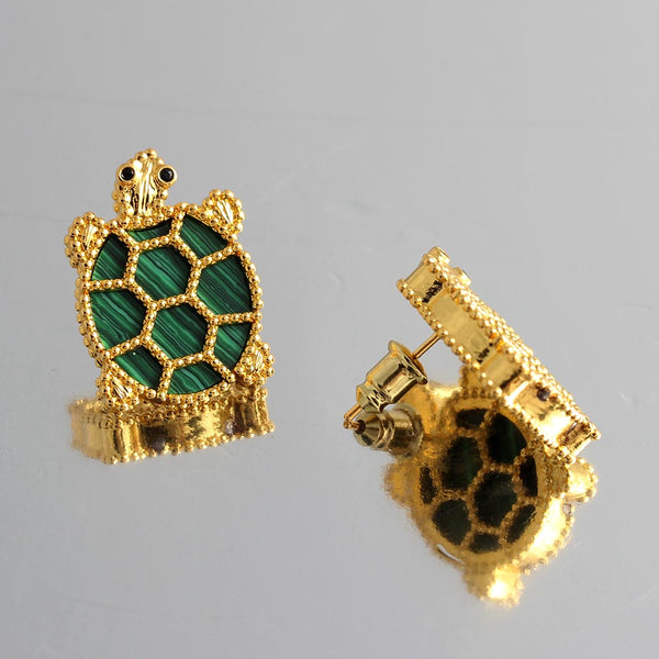 malachite turtle cartoon animal 18K Gold Plating earrings