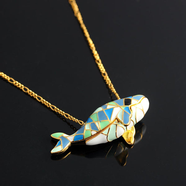 Drip Oil Contrast Color Enamel Whale Pendant Necklace