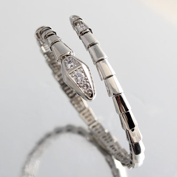 Stainless Steel Snake Spring Diamond Open Bracelet