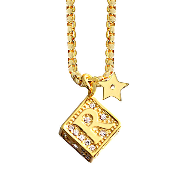 Hip Hop Geometric Square Alphabet Diamond Long Necklace