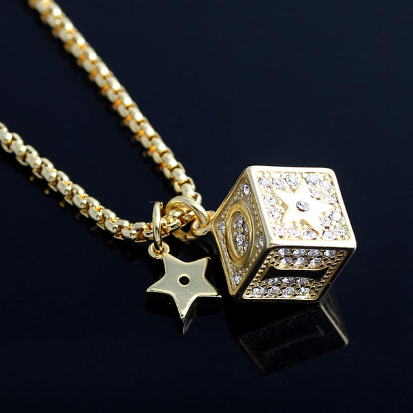 Hip Hop Geometric Square Alphabet Diamond Long Necklace