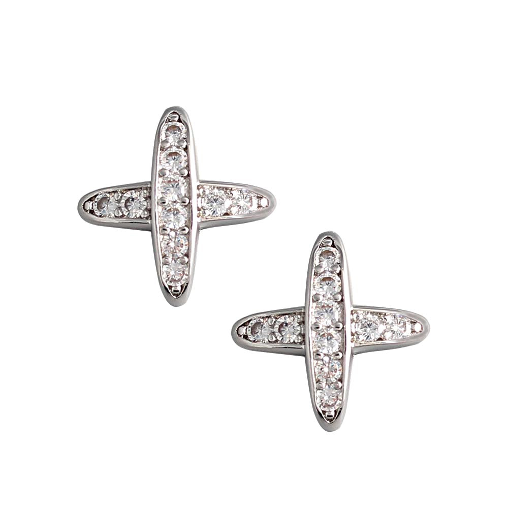 X letter cross full diamond silver plated earrings