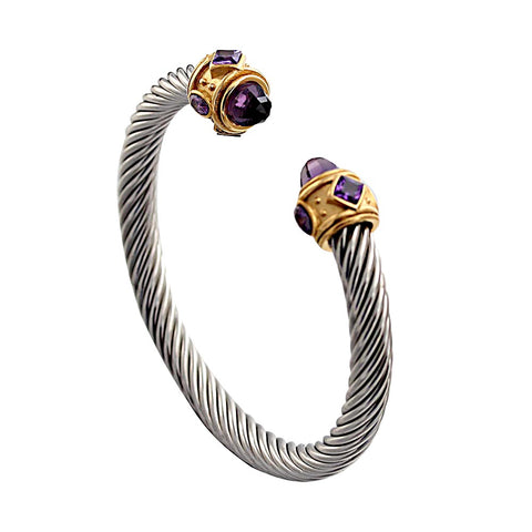 Royal Gemstone diamonds Twisted Rope Wire Stainless Steel Open Bangle