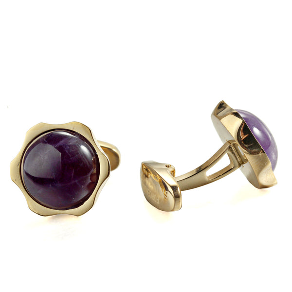 Purple Amethyst stone Sunflower Flower Stainless steel 316L 18K Gold Plating Cufflinks for Tuxedo Business Formal Shirts one pairs