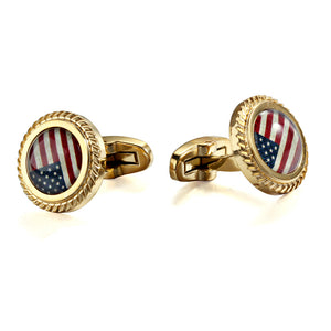 American Flag Stone Jagged Edge Casting Serrated  stainless steel 316L 18K Gold Plating cufflinks for Tuxedo Business Formal Shirts one pairs
