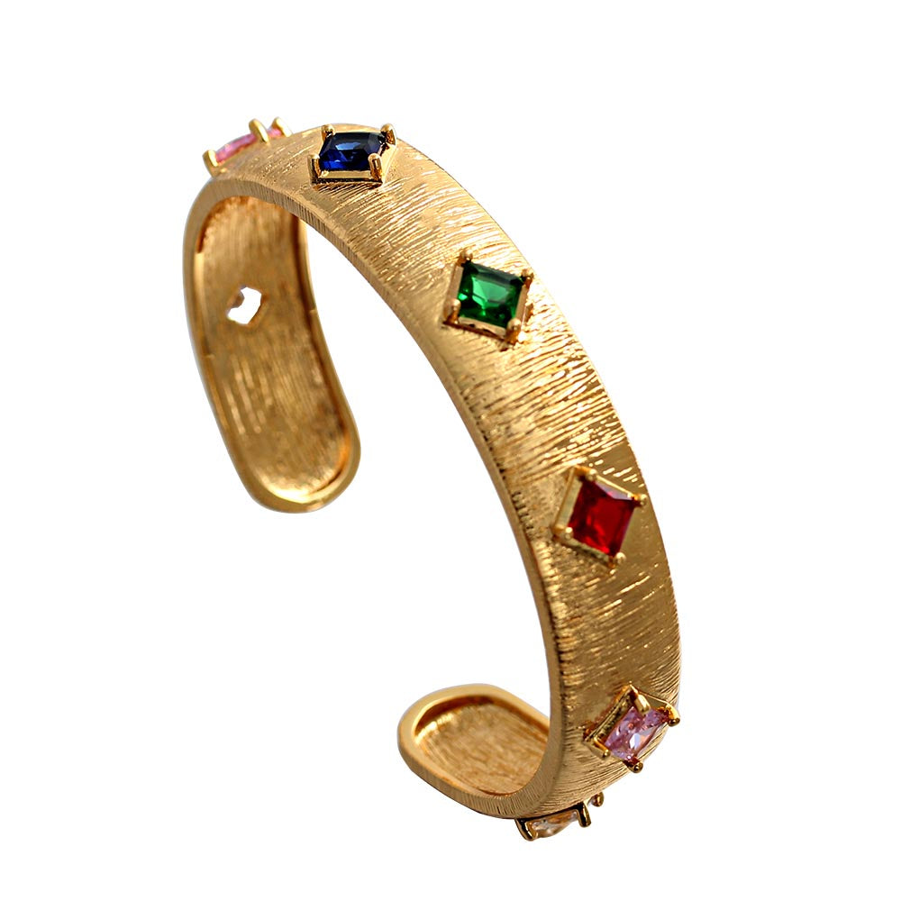 Court Vintage Italian Brushed Square Color Diamond Open Bracelet