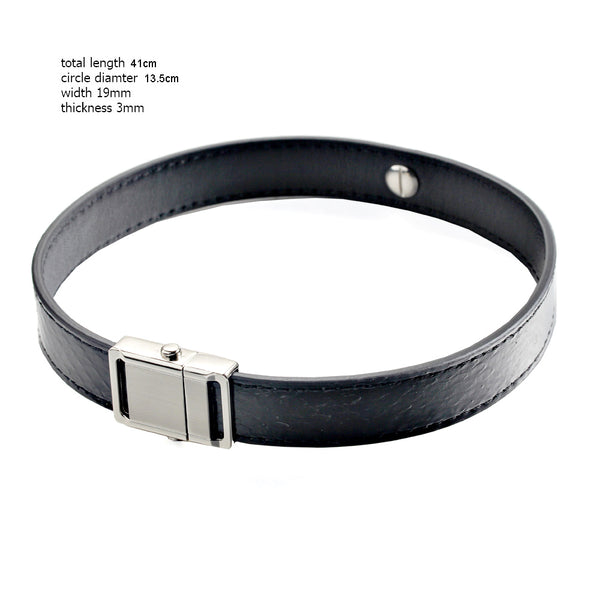 Black Snake Genuine Leather Button Buckle hip hop rock  Leather necklace collar Choker Necklaces  41CM