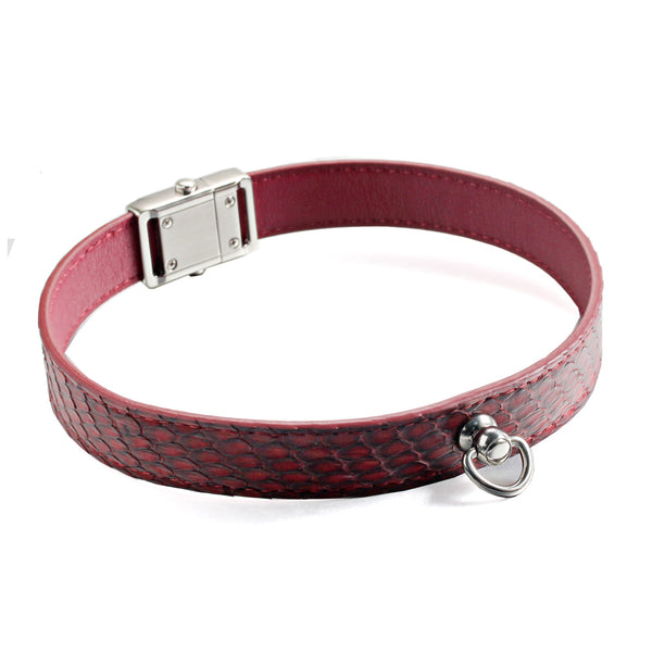 Red Snake Genuine Leather Button Buckle hiphop rock Leather necklace collar Choker Necklaces 41CM