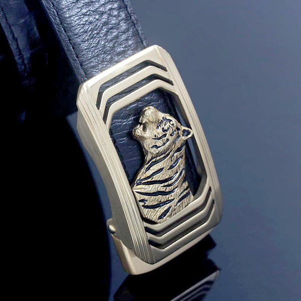 Custom Tiger stainless steel Buckle Men Leather Belt