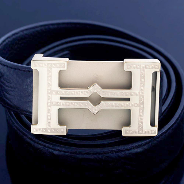 Letter H stainless steel Buckle Men Leather Belt