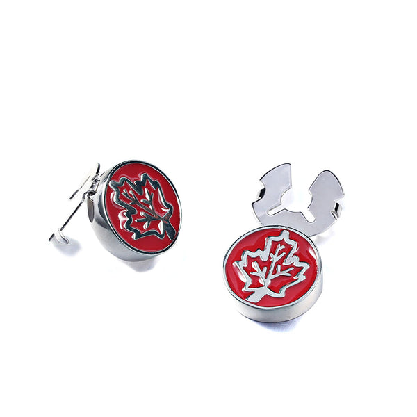 New Red Maple Leaf Enamel Silver Button Cover For Tuxedo Business Formal Shirts 17.5MM One Pair