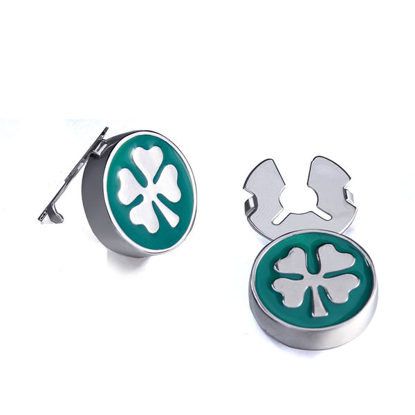 New Green Clover Enamel Silver Button Cover For Tuxedo Business Formal Shirts 17.5MM One Pair