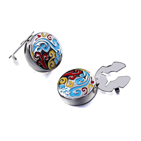 New Color Auspicious Clouds Enamel Silver Button Cover For Tuxedo Business Formal Shirts 17.5MM One Pair