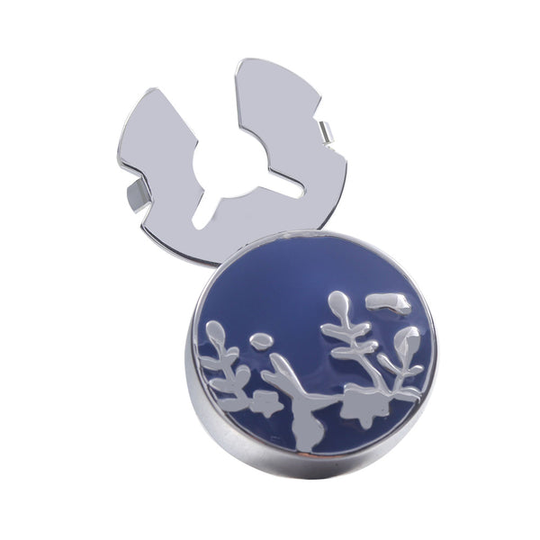 New Blue Tree Vine Enamel Silver Button Cover For Tuxedo Business Formal Shirts 17.5MM One Pair
